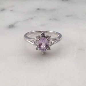 Genuine Diamond Pink Amethyst Quartz Ring